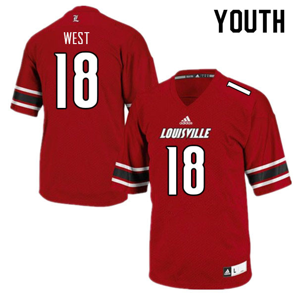 Youth #18 Bradley West Louisville Cardinals College Football Jerseys Sale-Red - Click Image to Close